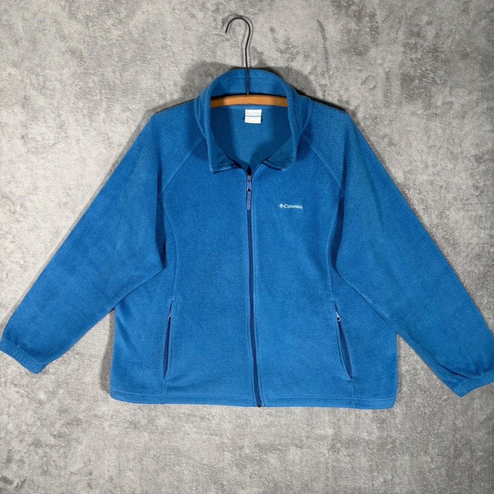 Columbia Womens Blue Fleece Full Zip Jacket WW6439 Plus Size 3X Mock Neck Cozy